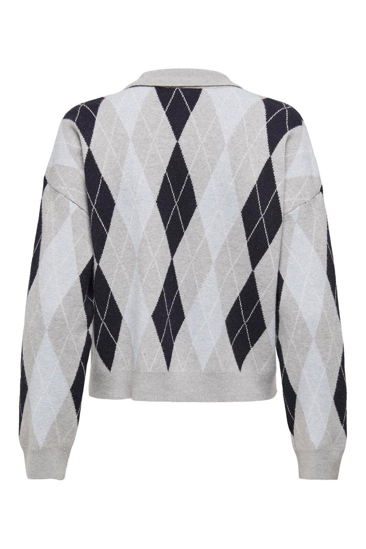 Only - Onlibi Ls Check Polo Cc Knt - 4961940 Light Grey Melange Night/Cashmere Mel/Babys/Dtm Button