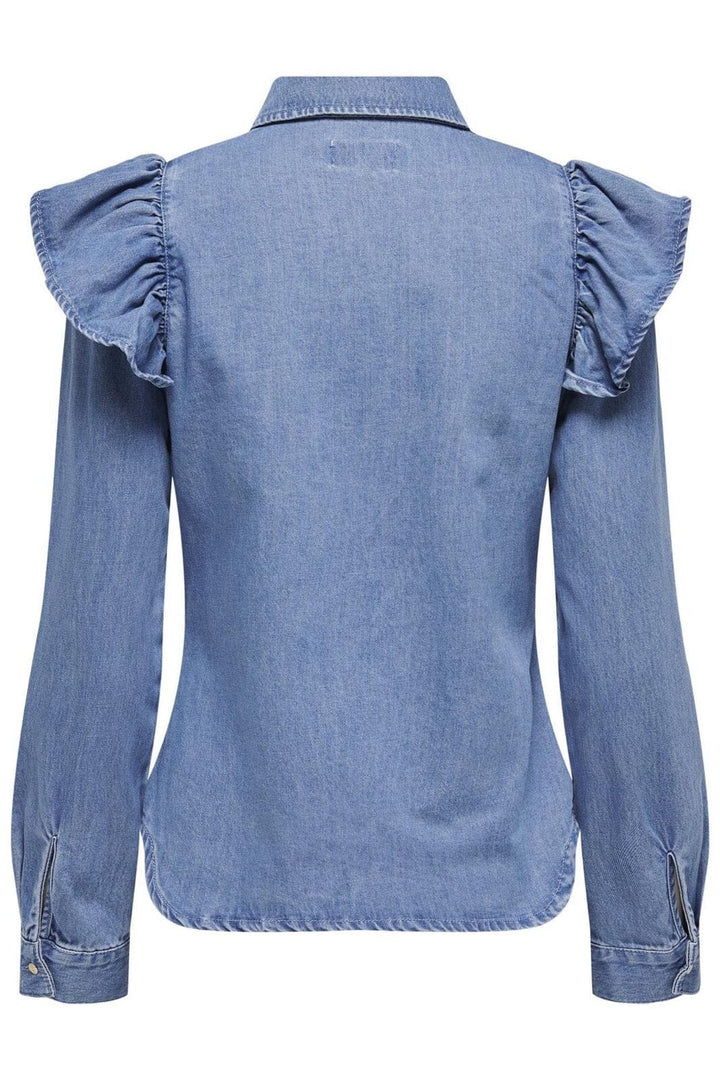 Only - Onlindigo Ls Frill Shirt Qyt - 4324886 Medium Blue Denim