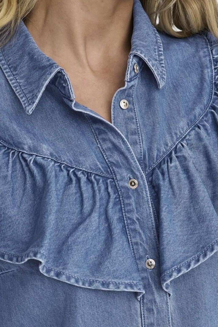 Only - Onlindigo Ls Frill Shirt Qyt - 4324886 Medium Blue Denim