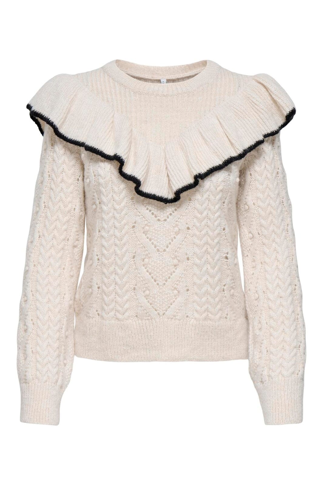 Only - Onlisolde Ls Frill O-Neck Knt - 4781329 Birch Black