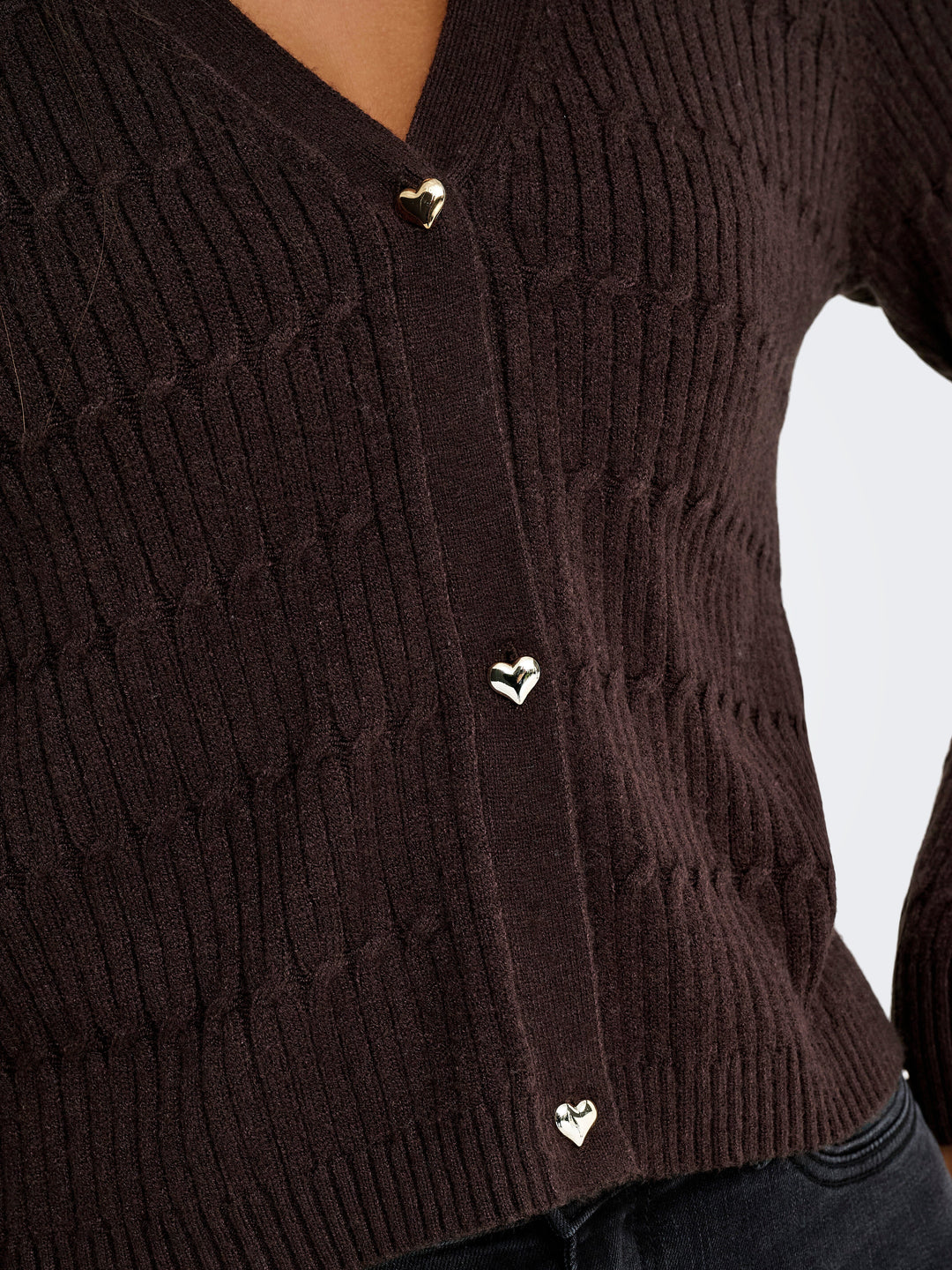 Only - Onlkatia Ls Cable V-Neck Cardi Knt Nca - 4861012 Black Coffee
