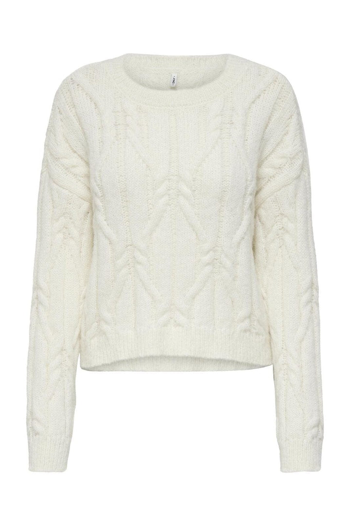 Only - Onllemina Life Ls Cable O-Neck Knt - 4944633 Cloud Dancer