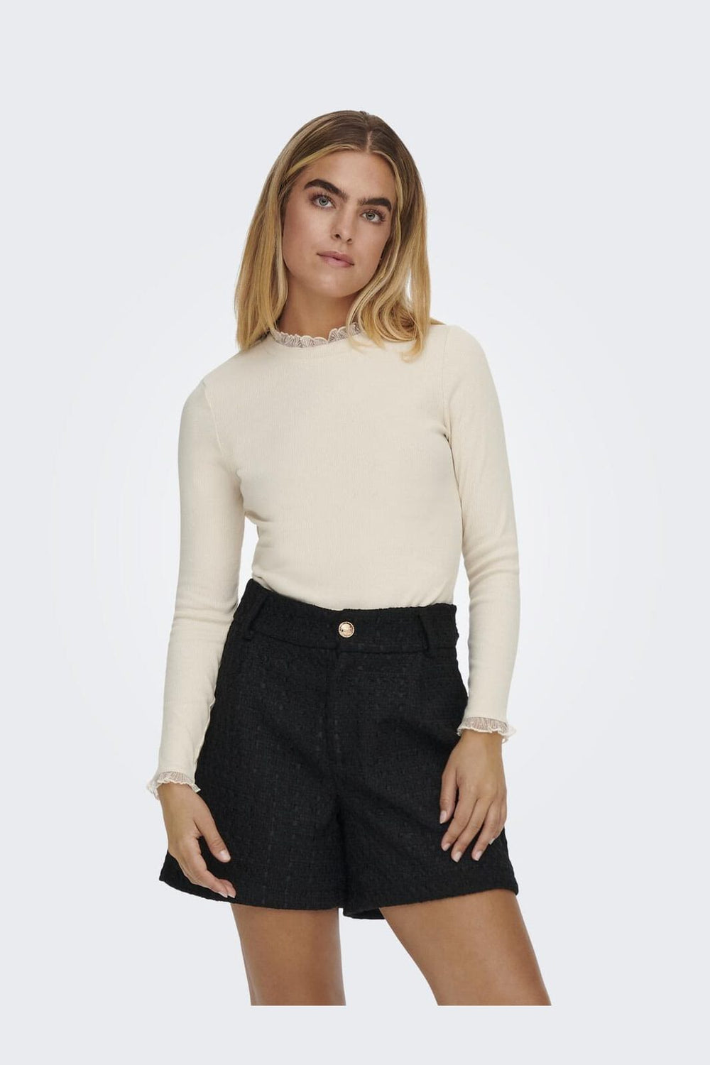 Only - Onlleslie L/S Lace Mix Top - 4071079 Birch