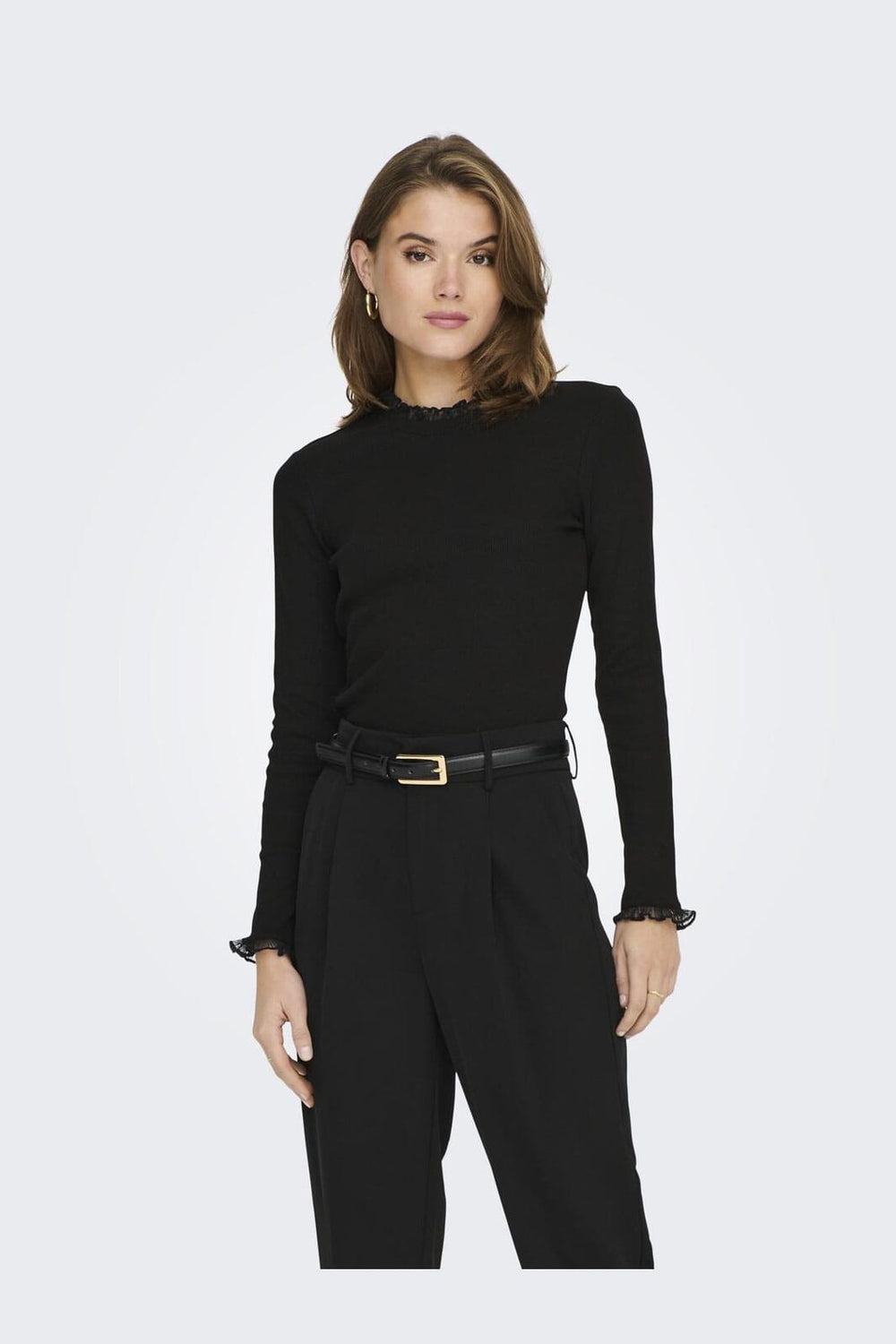 Only - Onlleslie L/S Lace Mix Top - 4141119 Black