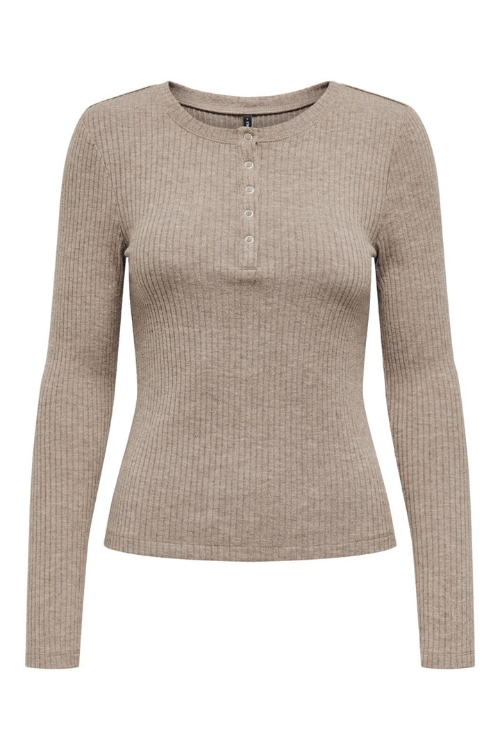 Only - Onllinea L/S O-Neck Button Top Cc - 4806160 Brown Lentil Melange
