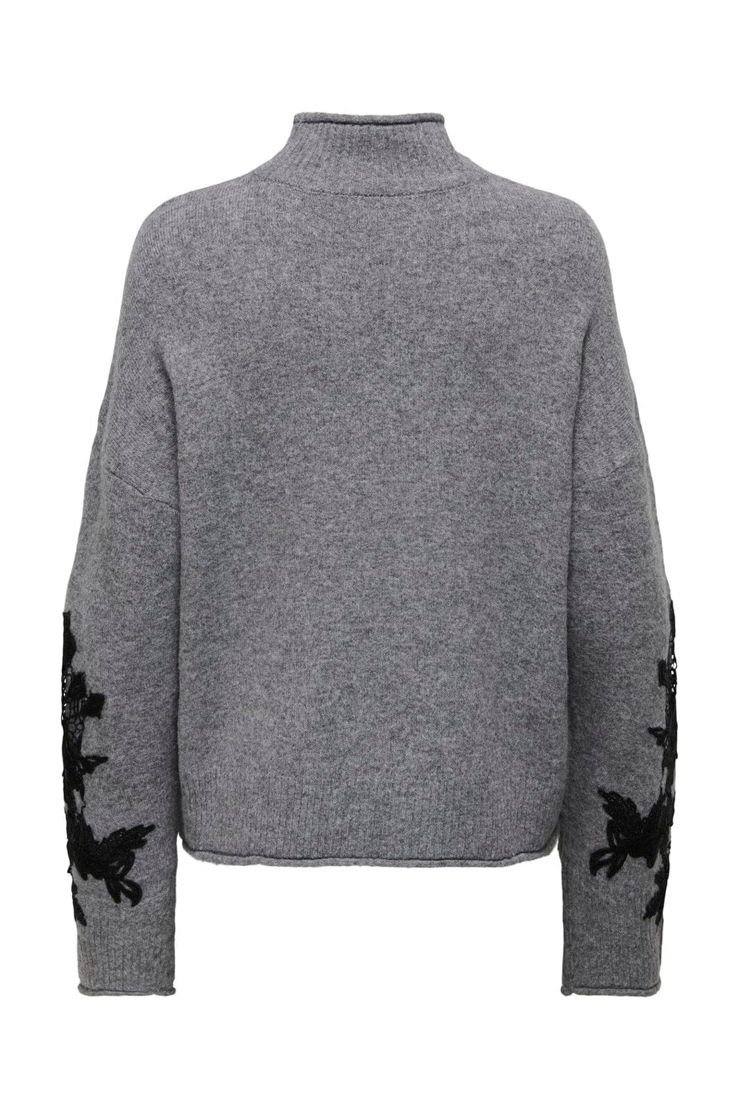 Only - Onllisa Ls Highneck Detail Knt - 4948887 Medium Grey Melange Black Embroidery