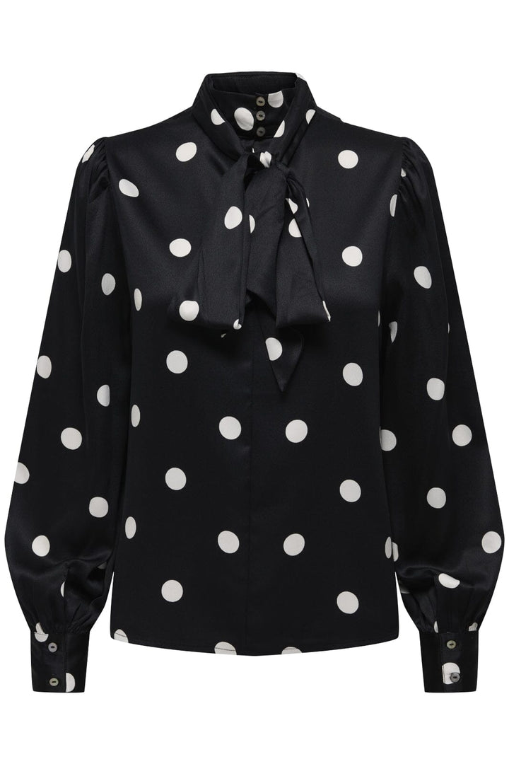 Only - Onllydia L/S Satin Bow Shirt - 4990930 Black White Dots