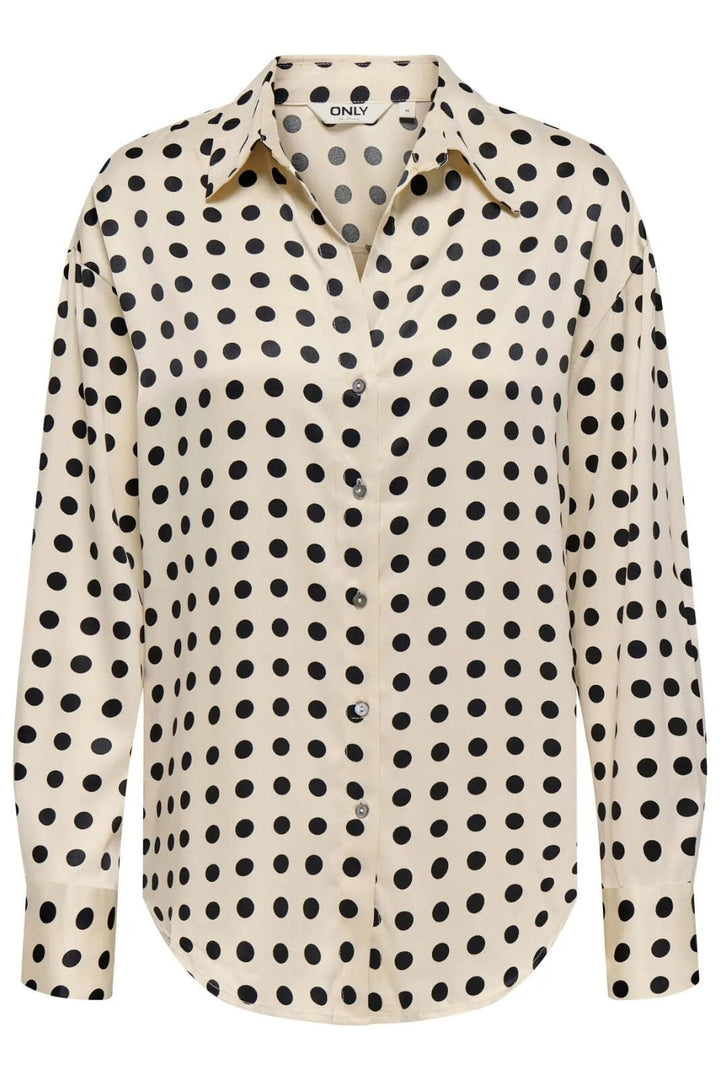 Only - Onllydia L/S Satin Shirt - 4990914 Frosted Almond Black Dots Skjorter