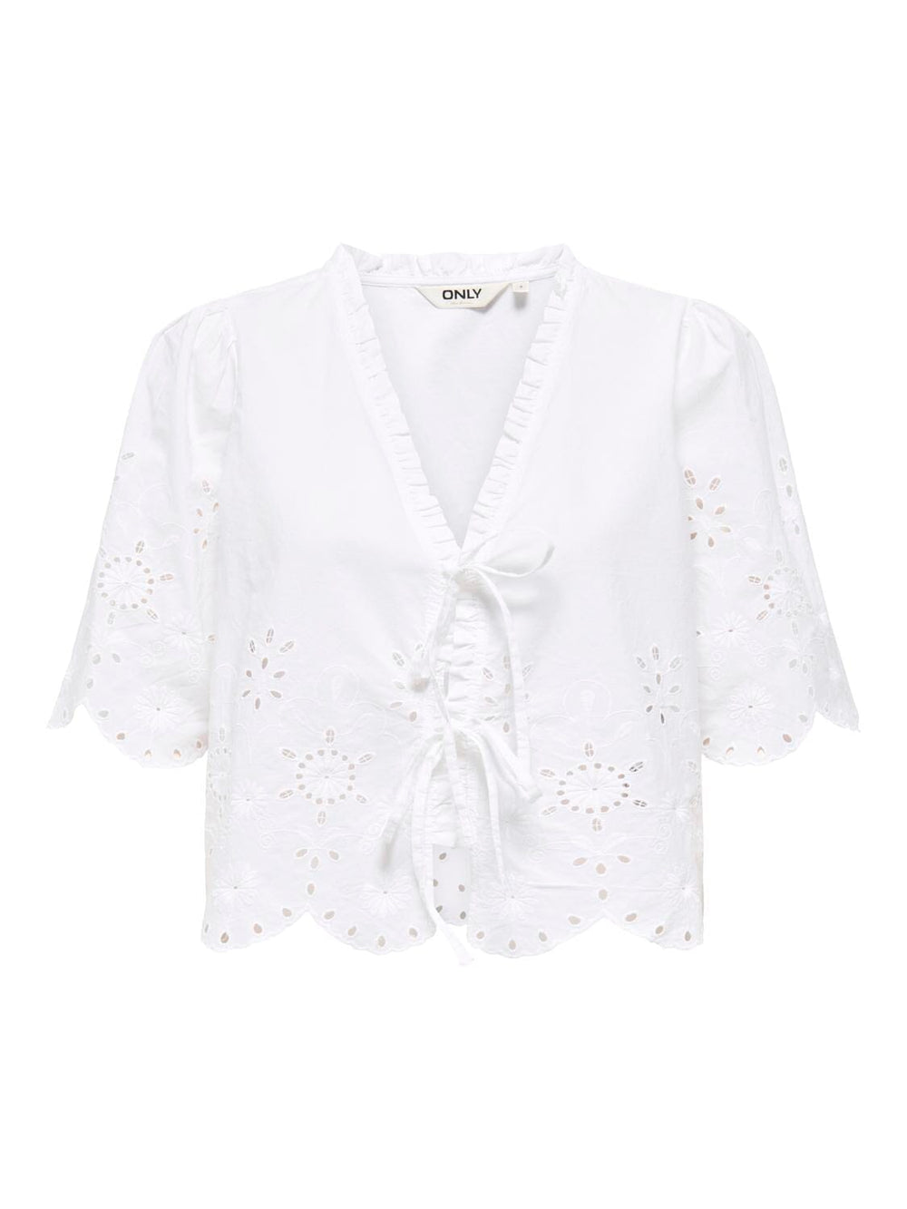 Only - Onlmiffy S/S Emb Tie Top - 4932838 Cloud Dancer Toppe