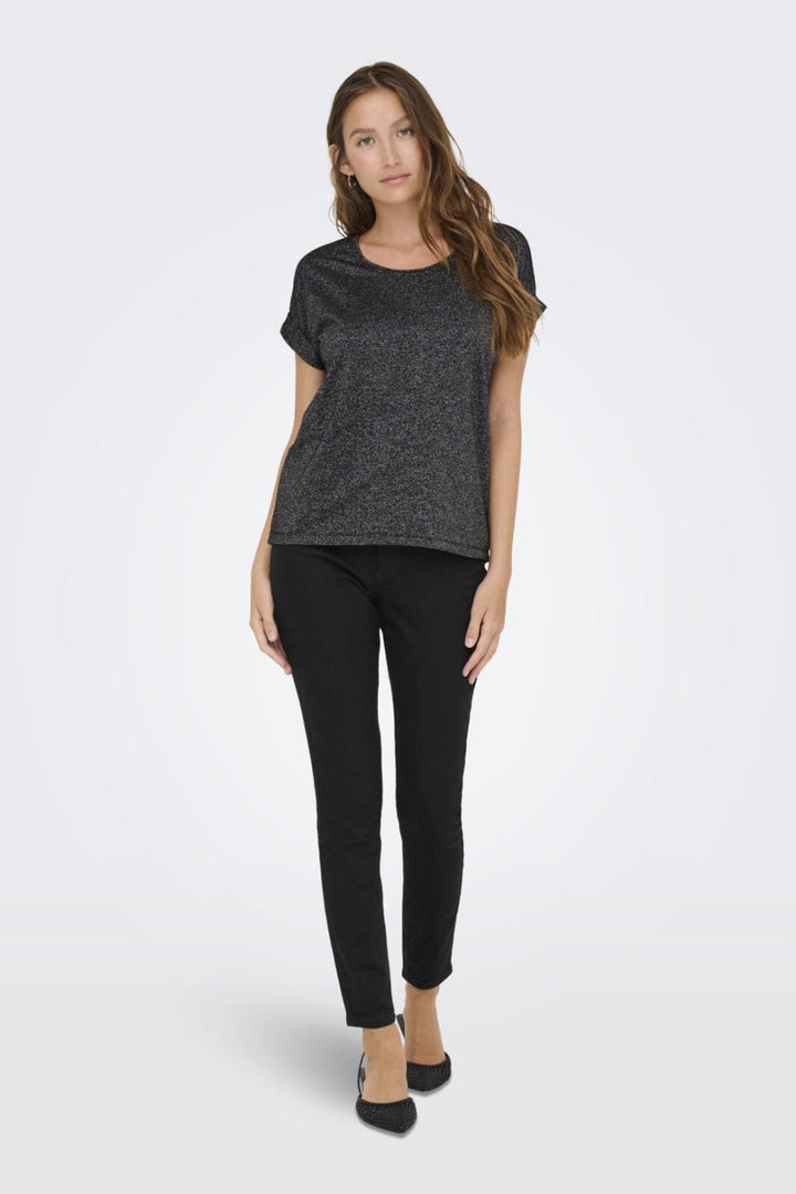 Only - Onlmoster Glitter S/S Top - 4898718 Black Silver Lurex