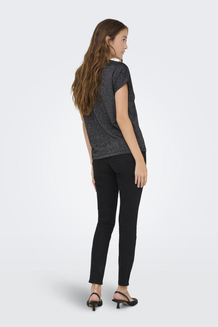 Only - Onlmoster Glitter S/S Top - 4898718 Black Silver Lurex