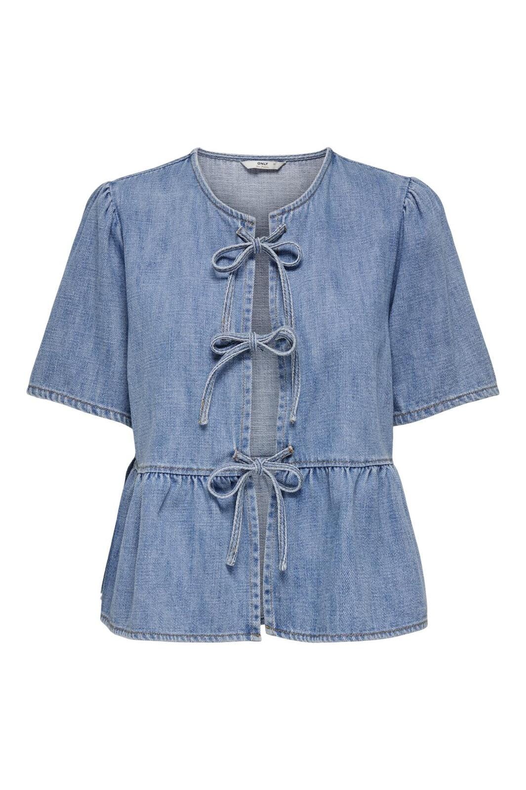 Only - Onlnoelle S/S Tie Shirt Yor 15327150 - 4536872 - Light Blue Denim