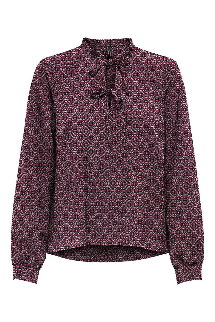 Only - Onlnova Life Vis L/S Monica Top - 4855005 Cabernet 705 Graphic Ivy Toppe