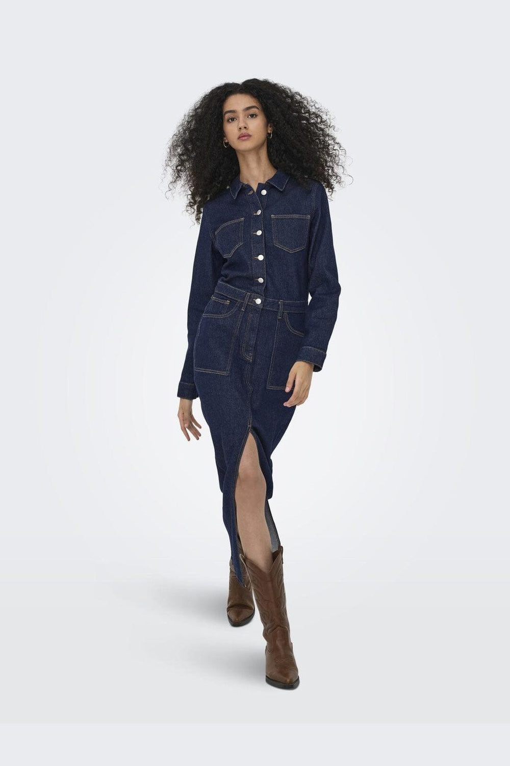 Only - Onlphilly Ls Maxi Dress Azg - 4944341 Dark Blue Denim Rinsewash