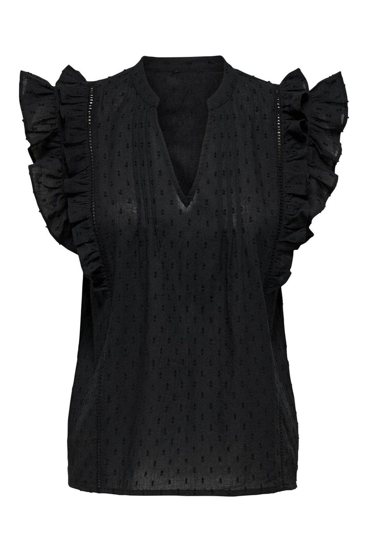 Only - Onlraina S/L V-Neck Ruffle Top Ox - 4925990 Black
