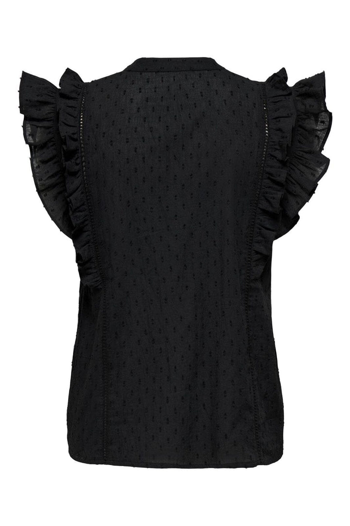 Only - Onlraina S/L V-Neck Ruffle Top Ox - 4925990 Black