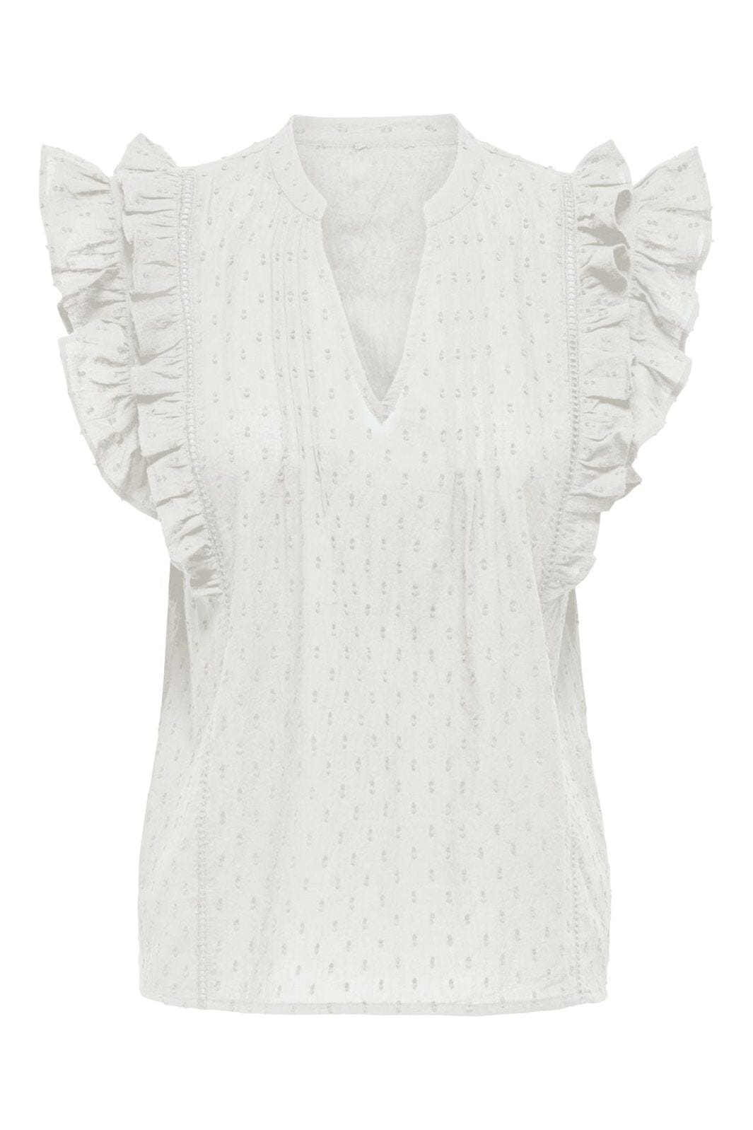 Only - Onlraina S/L V-Neck Ruffle Top Ox - 4925991 Cloud Dancer