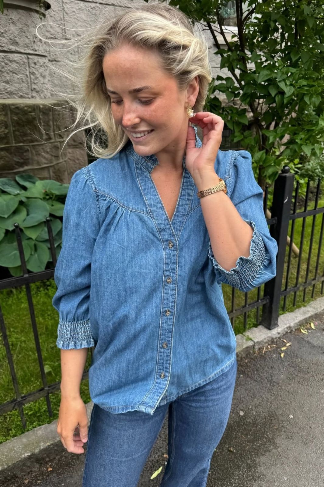 Only - Onlraya 3/4 Shirt Akm - 4888019 Dark Blue Denim Skjorter