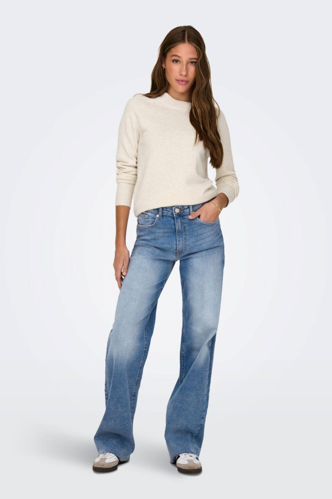 Only - Onlrica Life L/S Pullover Knt - 3730710 Birch W. Melange Strikbluser