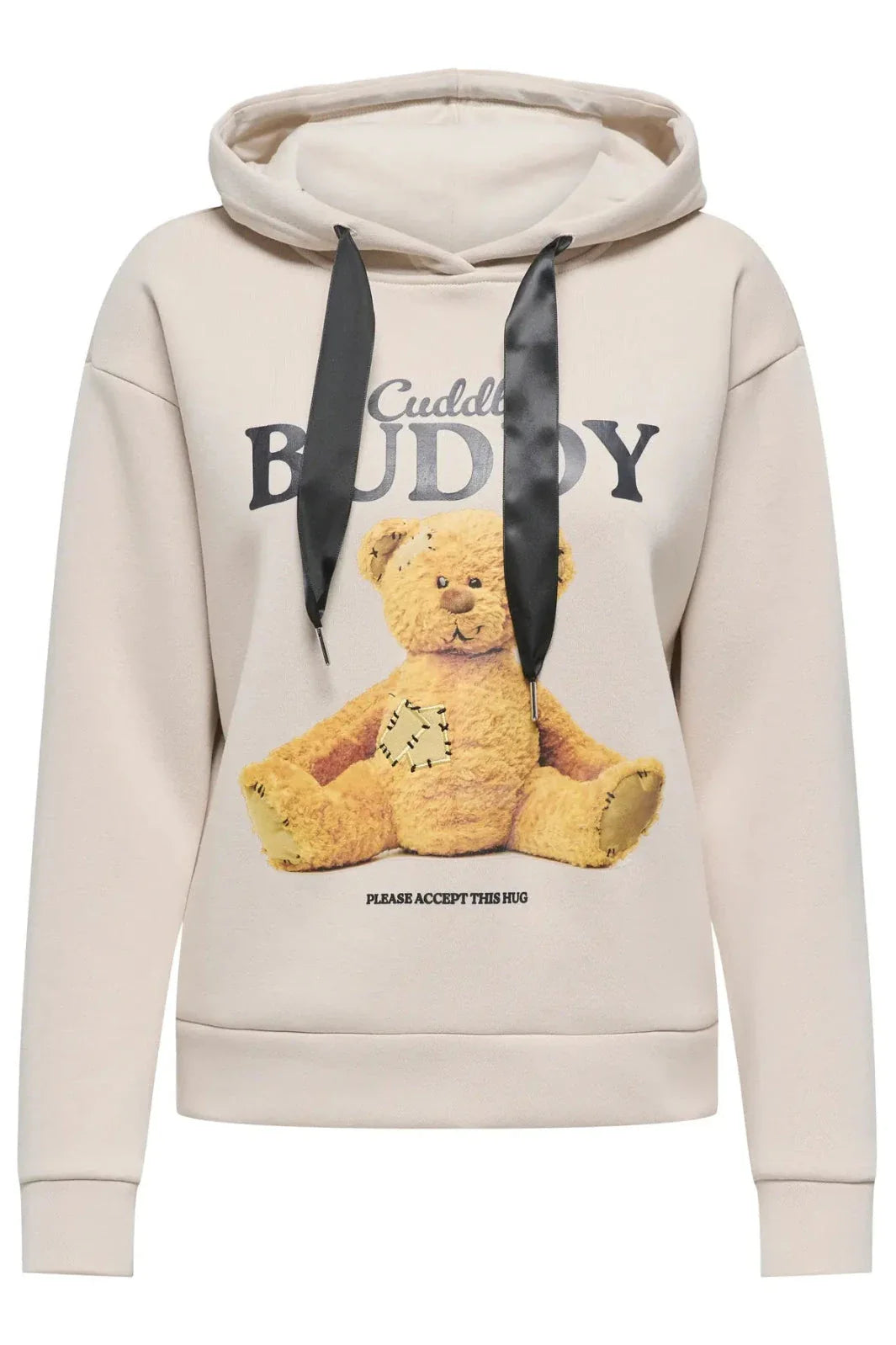 Only - Onlricky L/S Hood Box Swt - 4924854 Pumice Stone Buddy + Black Sateen Strings Sweatshirts