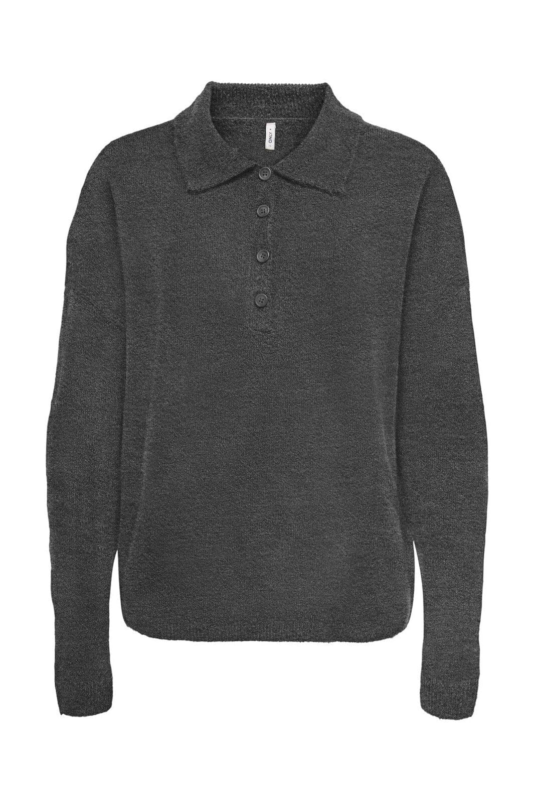 Only - Onltalio Ls Polo Neck Bf Knt - 4932483 Dark Grey Melange Dtm Horn Button