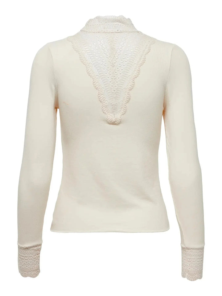 Only - Onltilde L/S High Neck Lace Top - 4022117 Birch Toppe