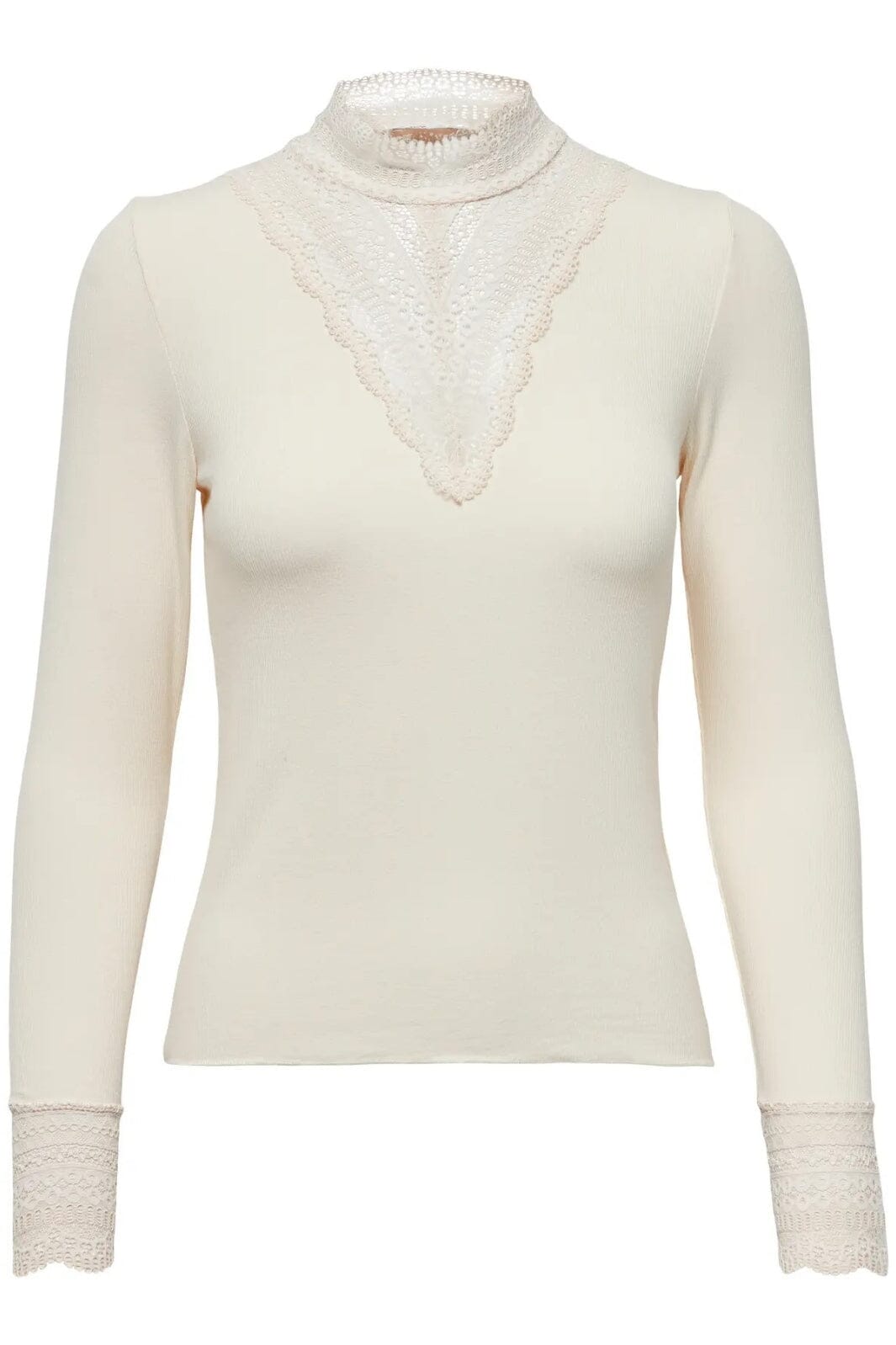 Only - Onltilde L/S High Neck Lace Top - 4022117 Birch Toppe