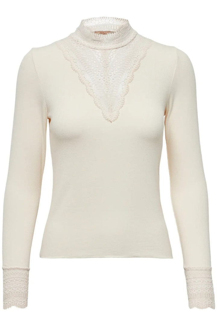 Only - Onltilde L/S High Neck Lace Top - 4022117 Birch Toppe