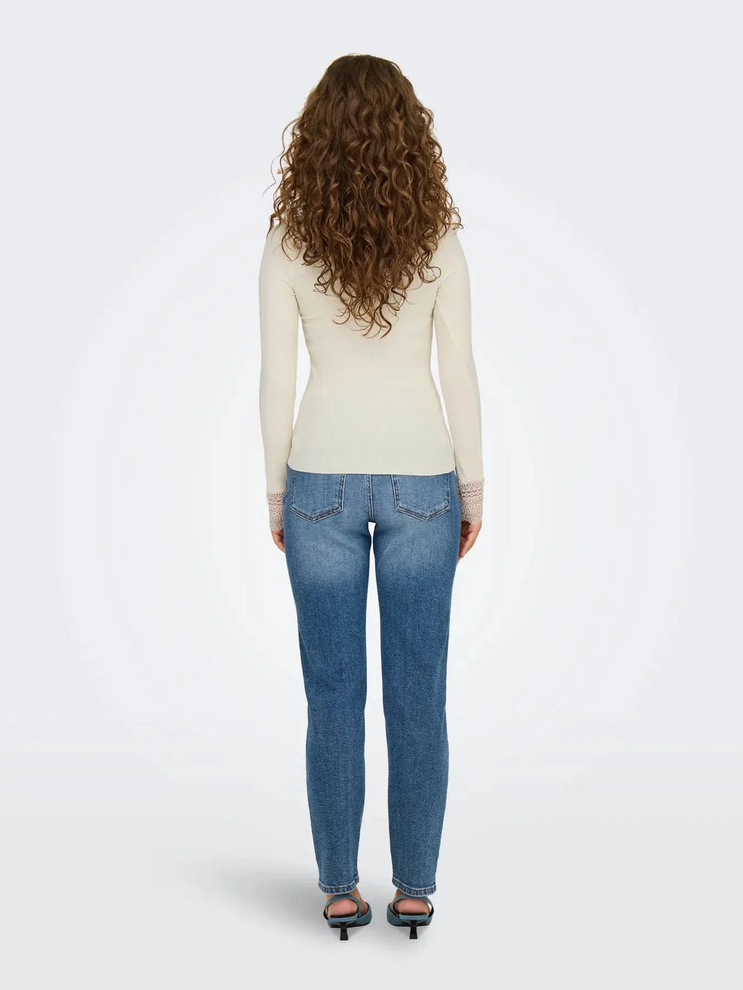 Only - Onltilde L/S High Neck Lace Top - 4022117 Birch Toppe