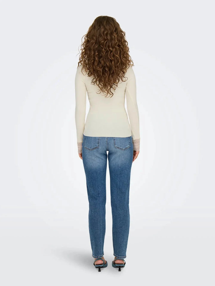 Only - Onltilde L/S High Neck Lace Top - 4022117 Birch Toppe