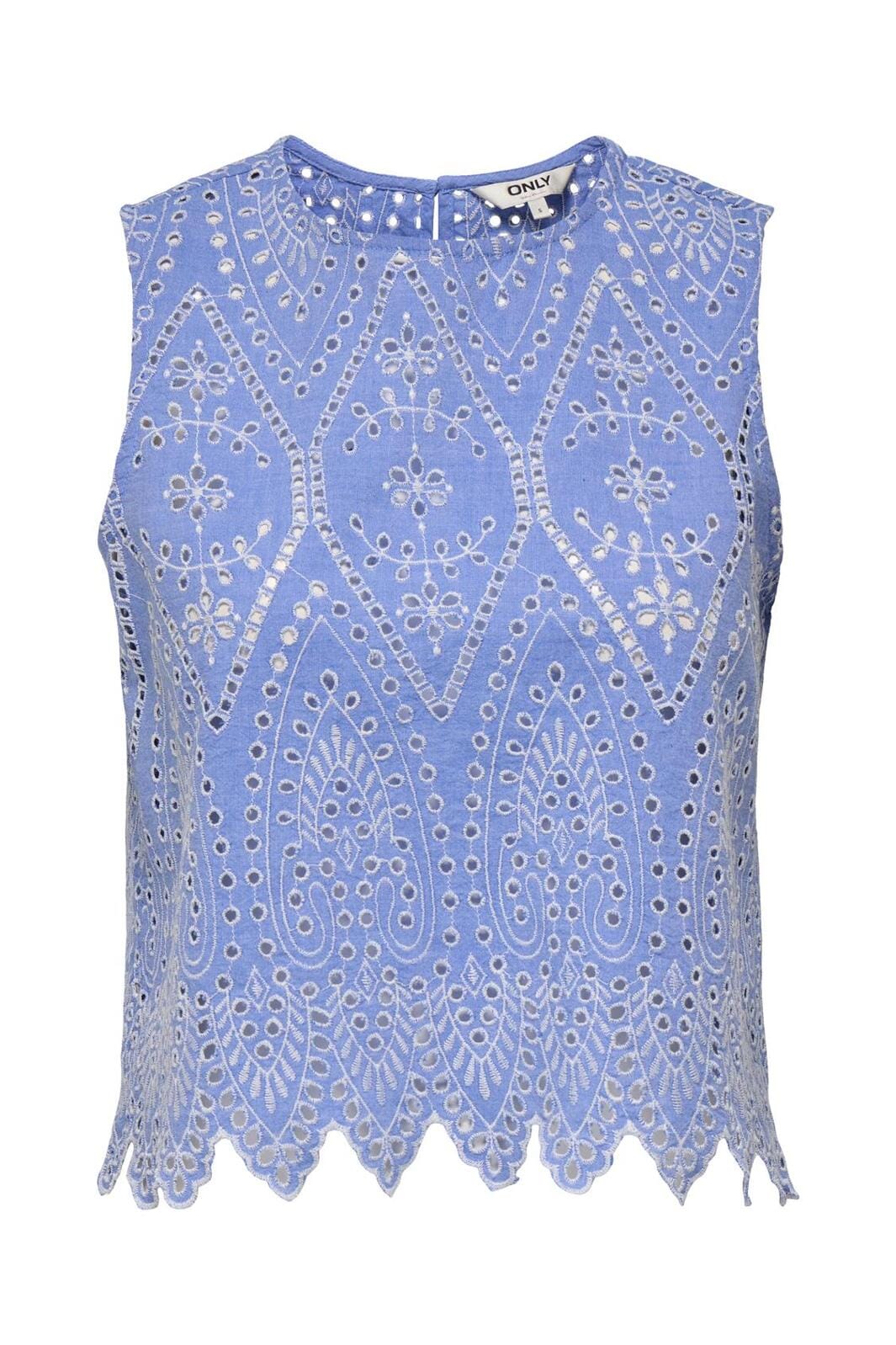 Only - Onltulum Sl Emb Top - 4695467 Blue Bonnet Bright White Emb.