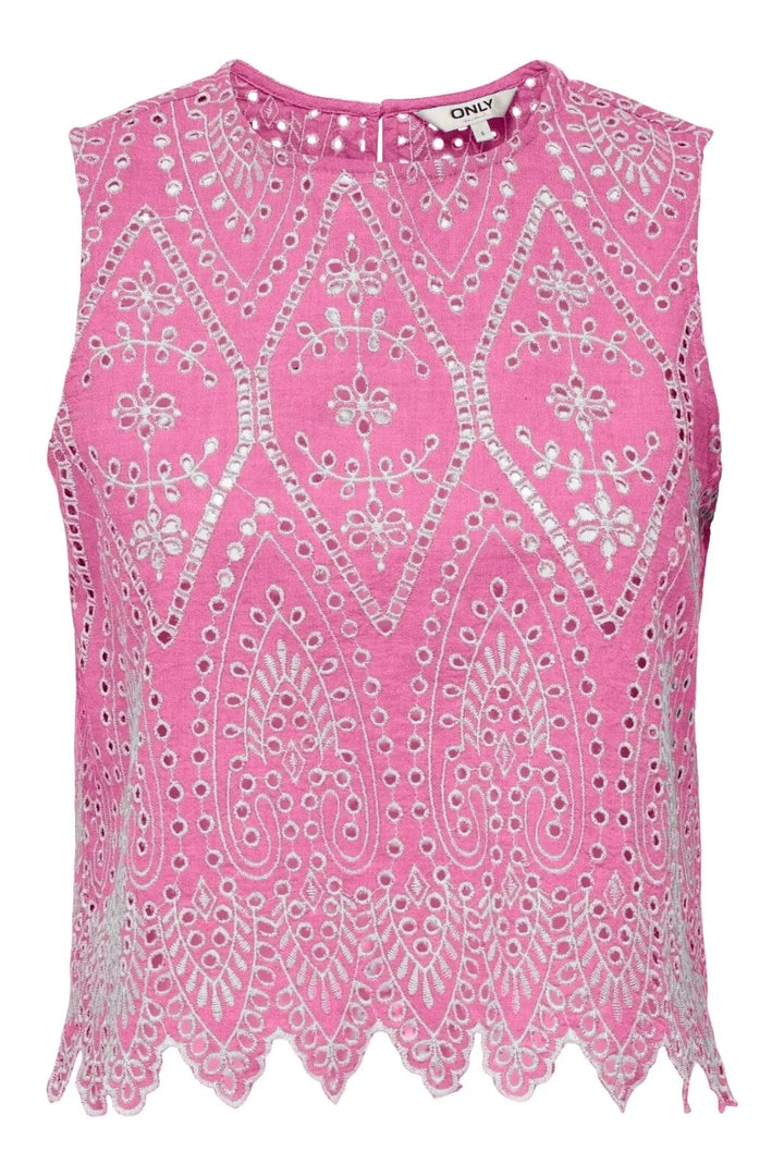 Only - Onltulum Sl Emb Top - 4764210 Fuchsia Pink Bright White Emb. Toppe