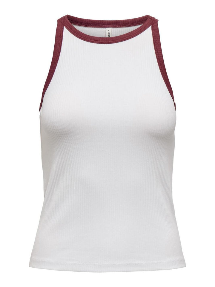 Only - Onlvela Life S/L Top - 4787535 Bright White Ruby Wine Binding