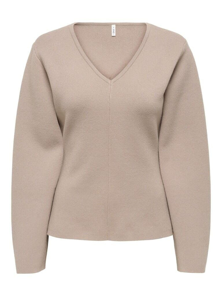 Only - Onlviola Ls Fit V-Neck Knt - 4967667 Mocha Meringue Strikbluser