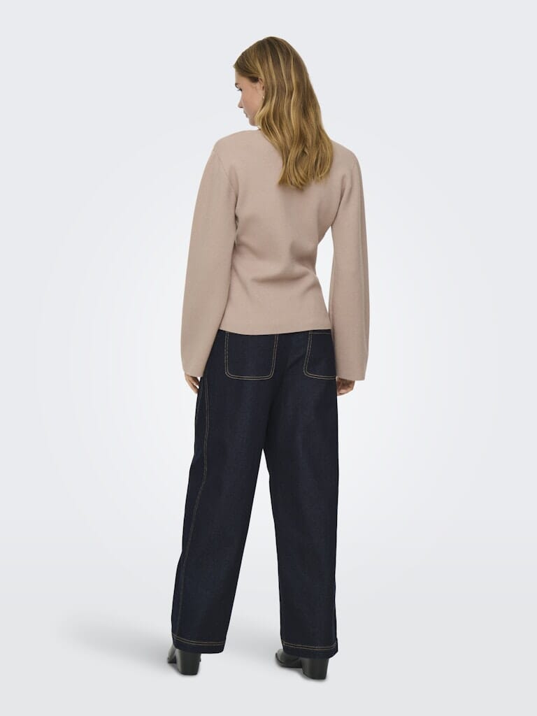 Only - Onlviola Ls Fit V-Neck Knt - 4967667 Mocha Meringue Strikbluser