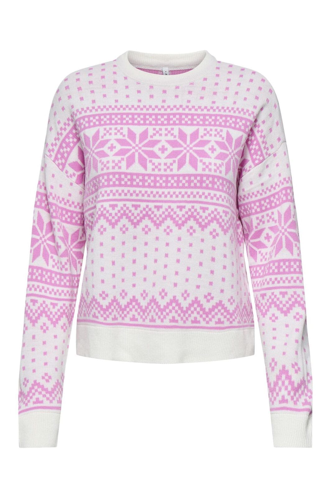 Only - Onlxmas Threea Pullover Knt - 4857771 Cloud Dancer W. Fuchsia Pink