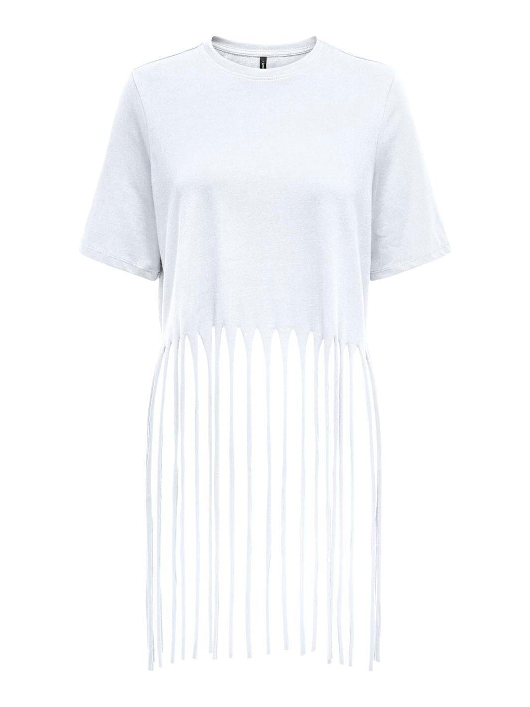 Only - Onlzinna S/S Fringe Top Box - 4832872 Bright White Wide Fringe Hem