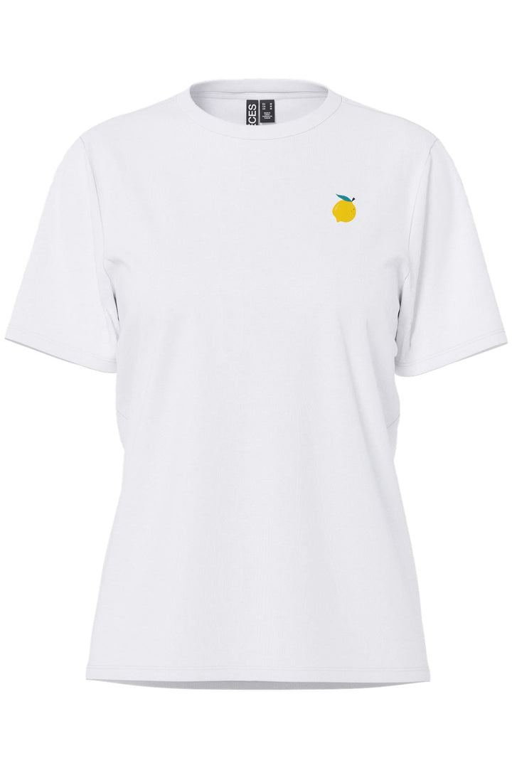 Pieces - Pcalifi Fasttrack Ss Oversize Tee - 4956829 Bright White Small Lemon In Front-Capri On The Back