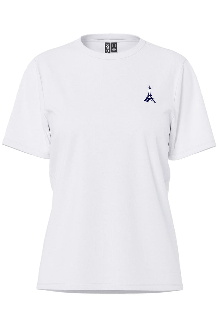 Pieces - Pcalifi Fasttrack Ss Oversize Tee - 4956832 Bright White Small Eiffel Tower In Front-France On The Back