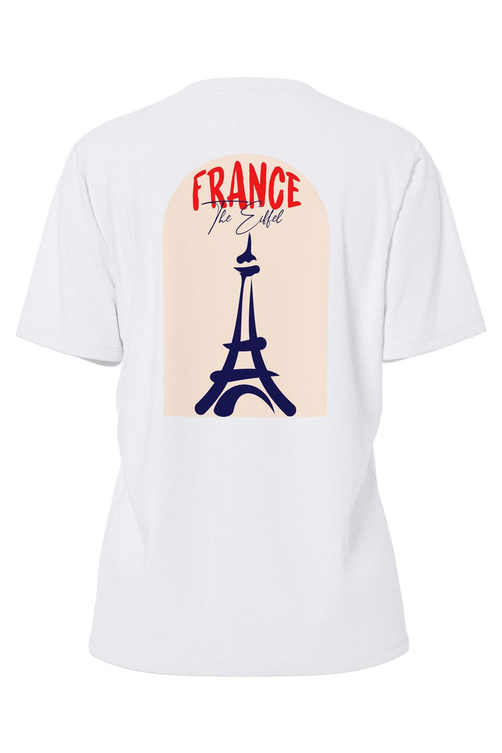 Pieces - Pcalifi Fasttrack Ss Oversize Tee - 4956832 Bright White Small Eiffel Tower In Front-France On The Back