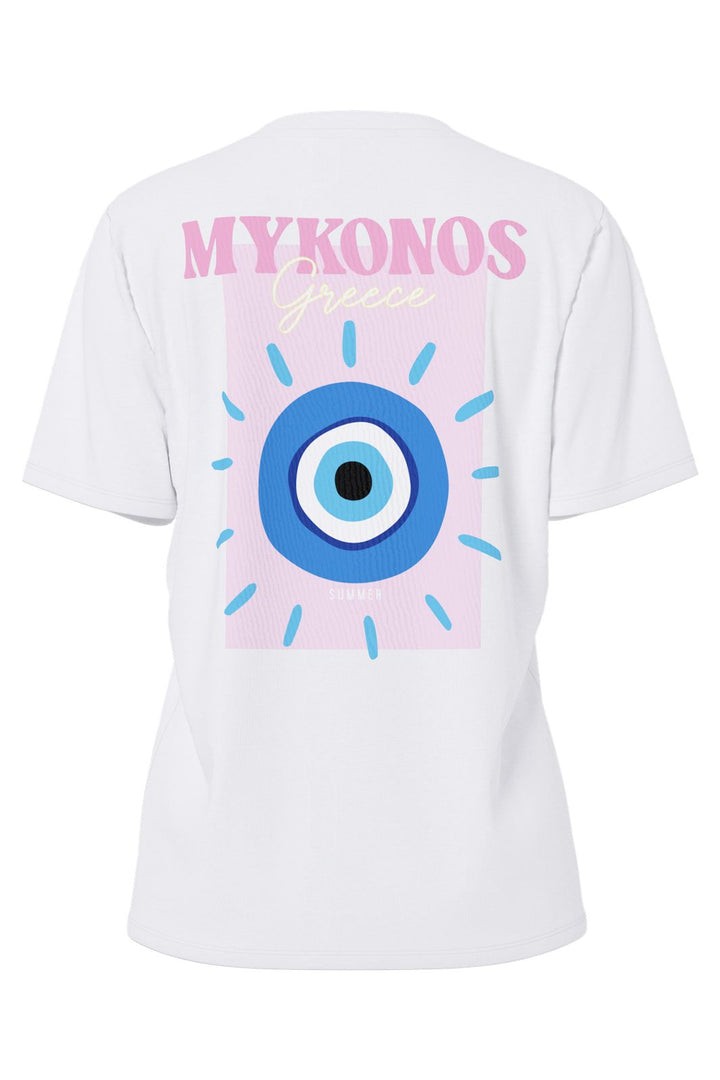 Pieces - Pcalifi Fasttrack Ss Oversize Tee - 4956833 Bright White Small Eye In Front-Mykonos On The Back