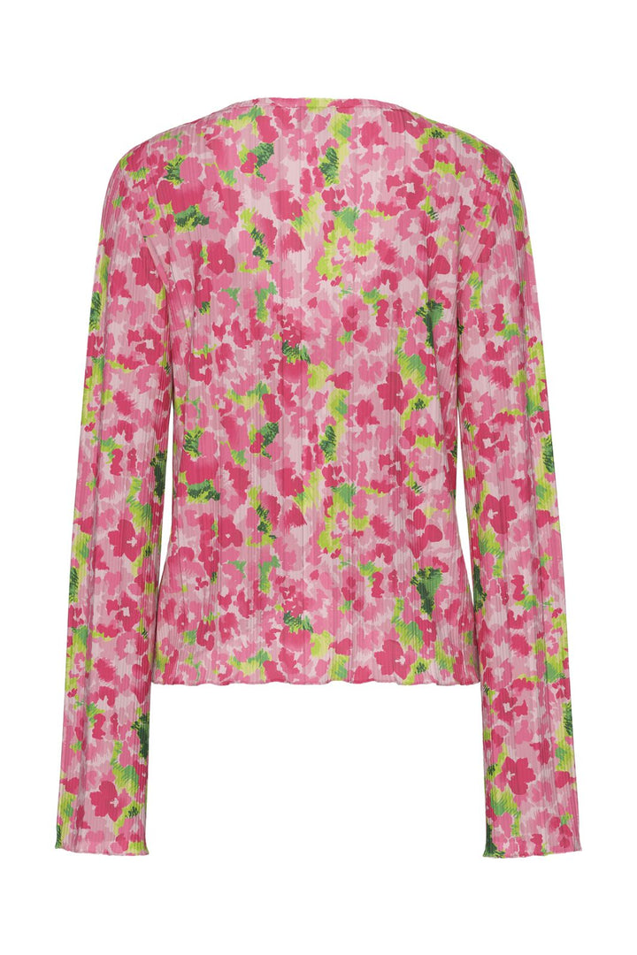 Pieces - Pcamber Ls Tie Top Kca - 4842930 Pink Cosmos Blurry Flowers