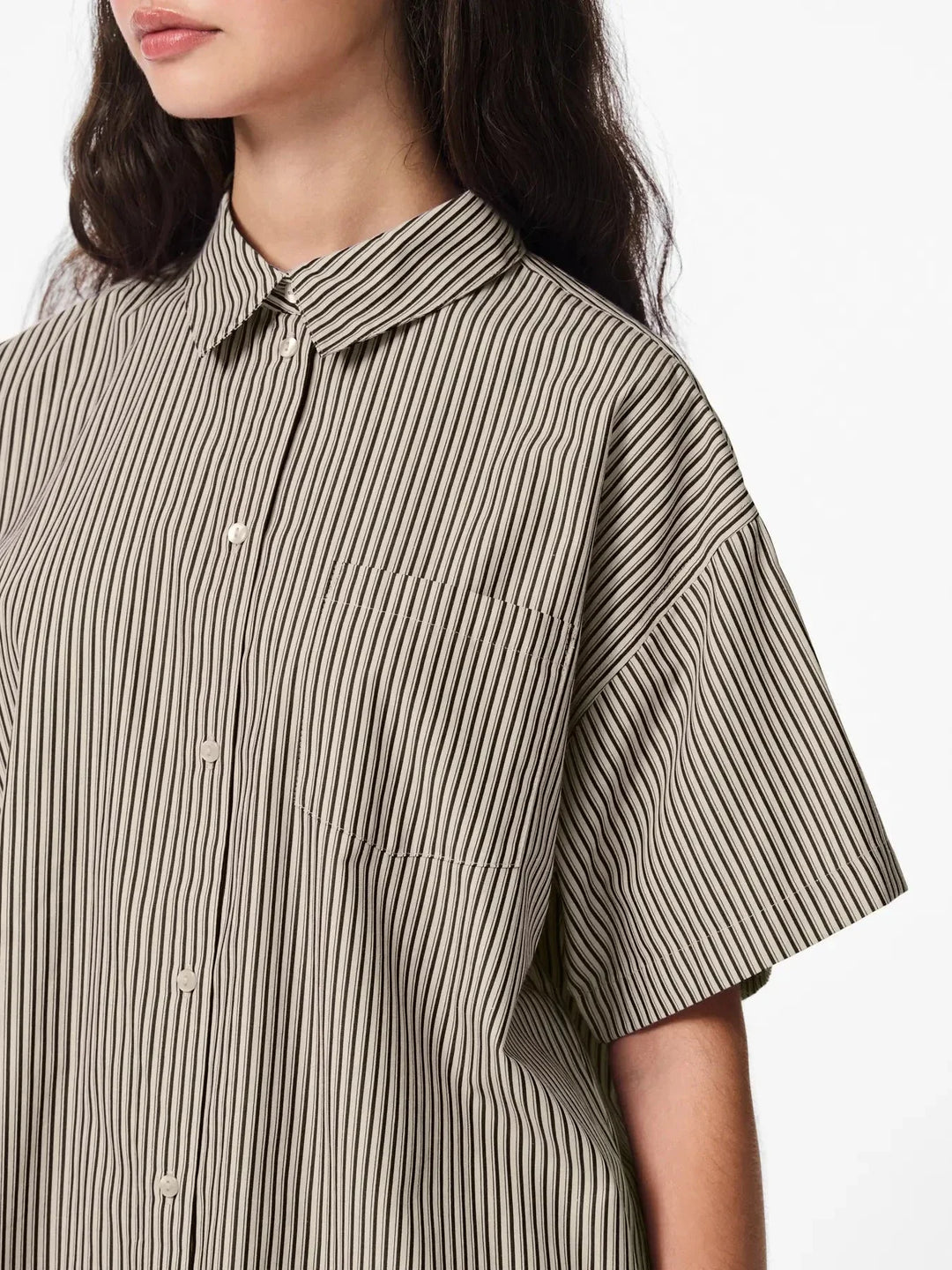 Pieces - Pcfemme Ss Loose Shirt - 4900771 Birch Delicioso Skjorter