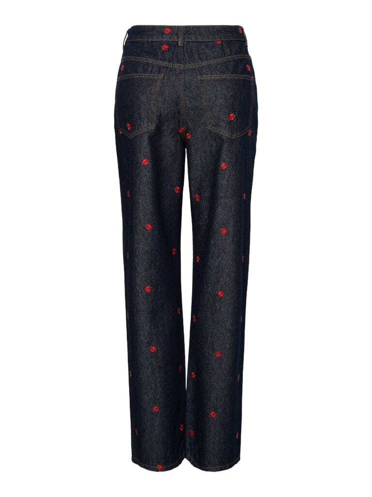 Pieces - Pcjava Straight Jeans - 4888513 Dark Blue Denim Rose Jeans