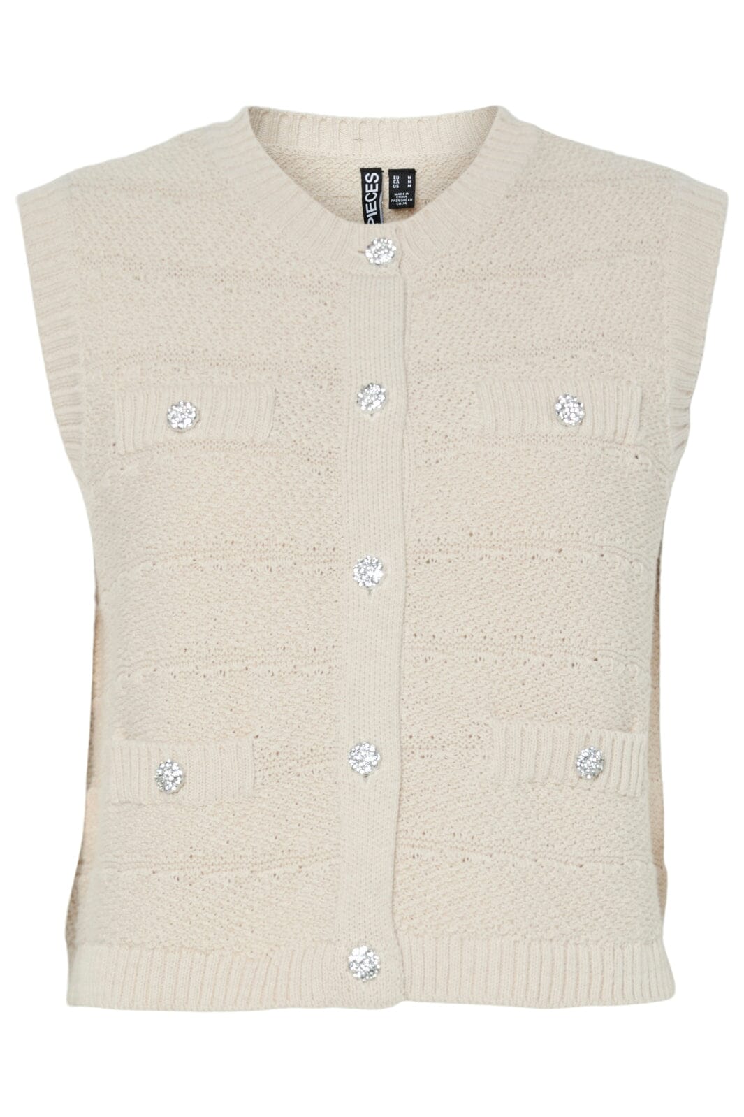 Pieces - Pcjena Sl O-Neck Knit Vest - 4842289 Silver Lining
