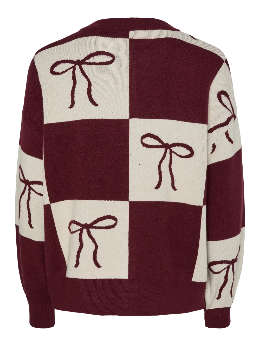 Pieces - Pcjette Xmas Ls O-Neck Knit Cardigan - 4833160 Tawny Port Bow Cardigans