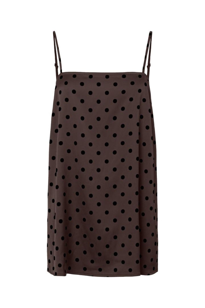 Pieces - Pcjytta Strap Satin Top - 5069036 Hot Fudge Black Dots