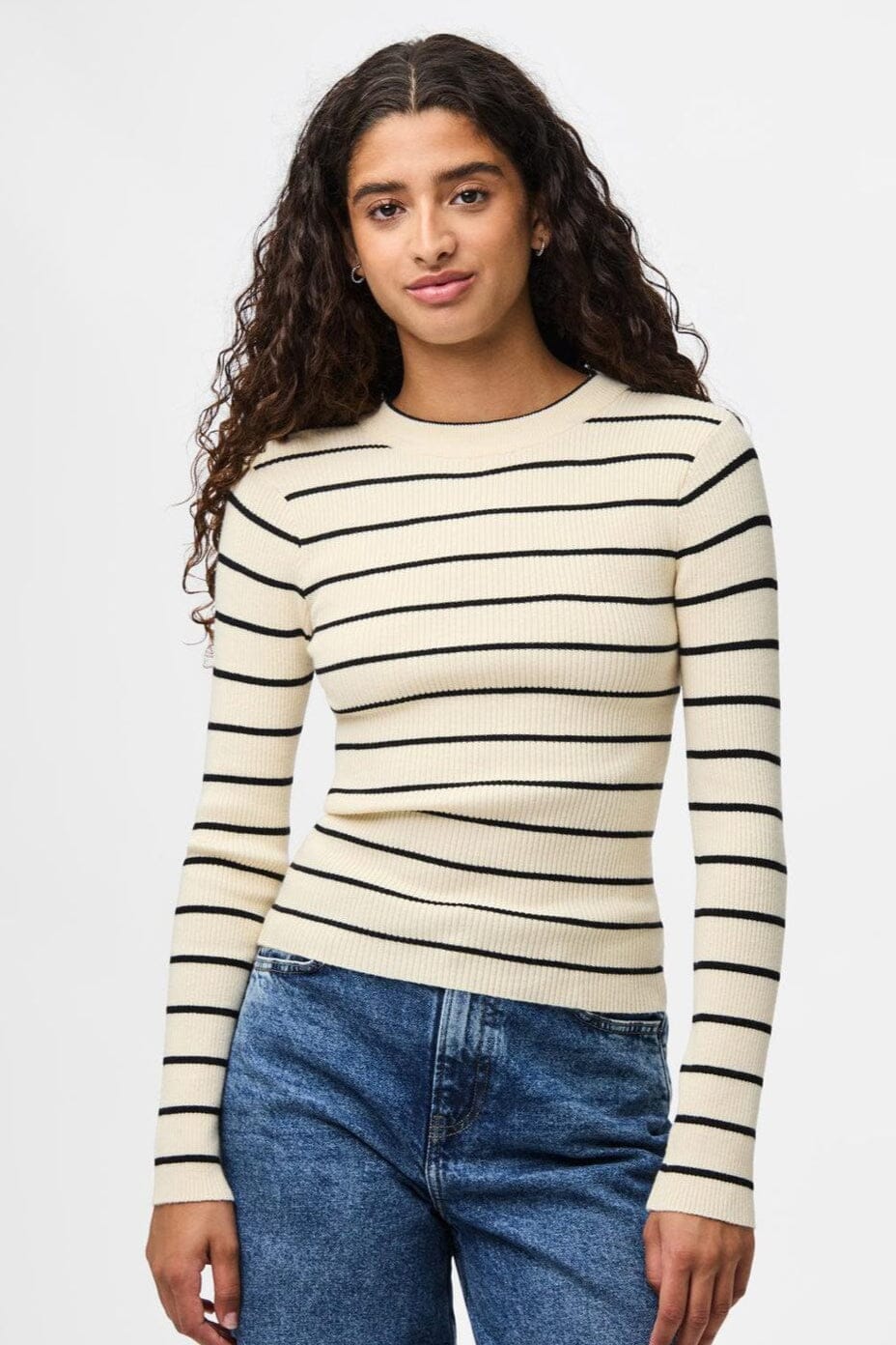 Pieces - Pcmira New Ls O-Neck Knit - 4803154 Birch Black Narrow