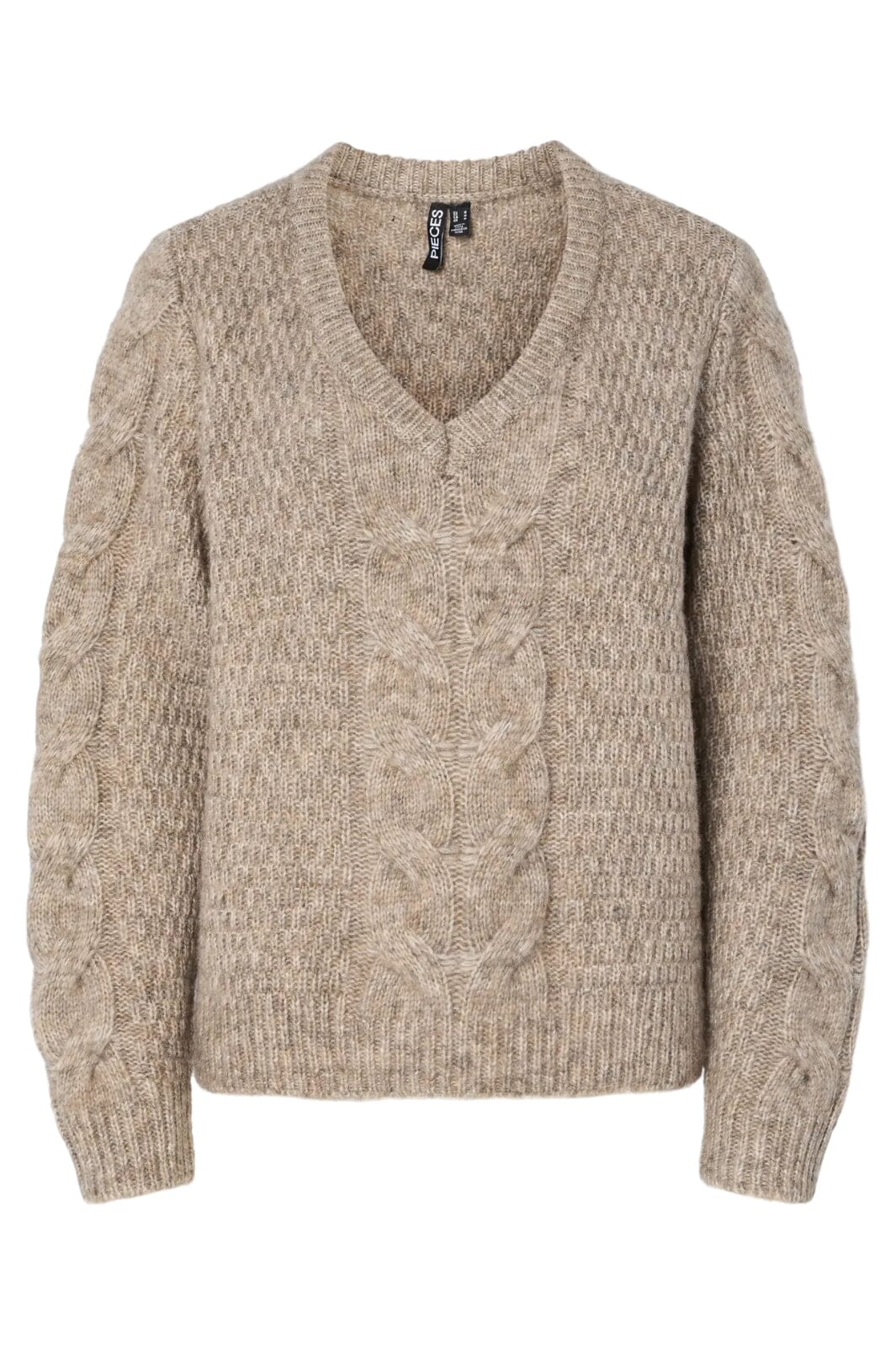 Pieces - Pcnina Ls V-Neck Knit - 4799695 Fossil Strikbluser