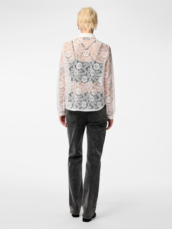 Pieces - Pcolline Ls Lace Shirt - 4634038 Cloud Dancer Skjorter